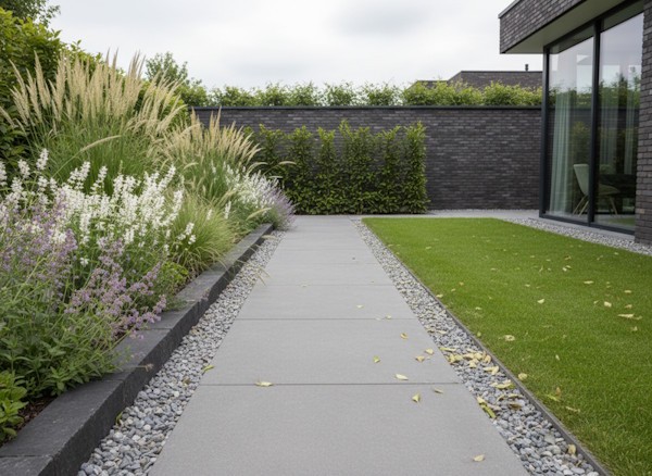 Moderner, klarer Garten mit Stauden und Ziergräsern